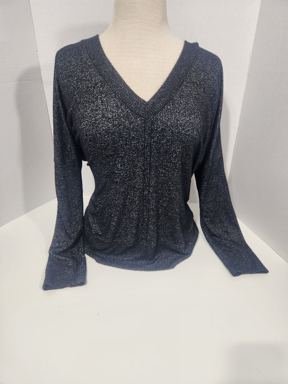 Buffalo David Bitton Shimmery Navy V-Neck Long Sleeve Top